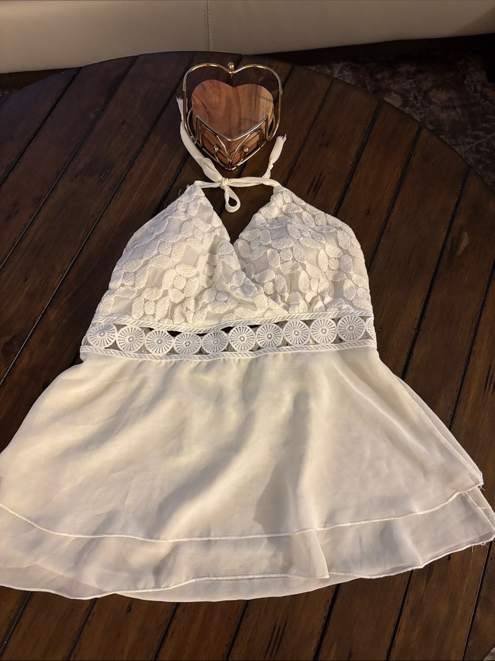 White Lace Halter Tank Top with Crochet Waist